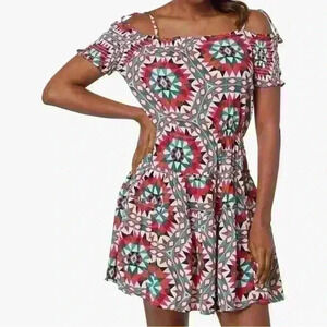 Wrangler Retro Off Shoulder Geo Pattern Western Festival Aztec Flow Dress